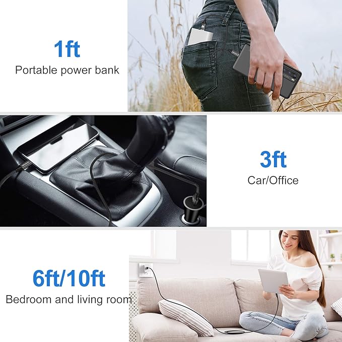 5Pack 10ft USB C Cable, Extra Long USB A to USB-C 10foot Type C Fast Charging Cable Compatible 17/17 Pro/16e/16/15 ProMax Samsung Galaxy S10 20 9 8 Plus a10e,Braided Charger Cord for Note,LG.(Black)