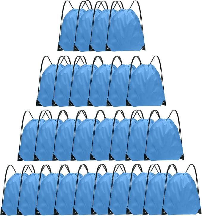 Grneric Blue Drawstring Backpack Bulk 28 PCS Drawstring Bags String Backpack Cinch Bag Sackpack for Men Women Gym (Sky Blue)