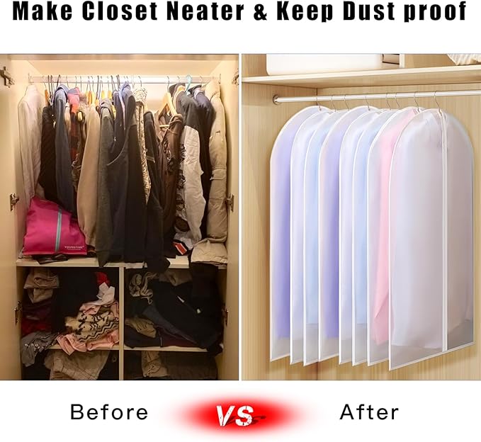 Garment Bag Suit Bags for Storage with Zipper 40 inches Clear Dust-Proof Clothes Cover Bag for Suit, Coat, Dress Closet Clothes Storage- Set of 20 [Upgraded Version]