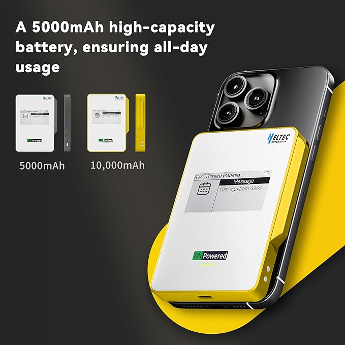 Heltec Meshtastic & LoRa Compatible Magnetic Power Bank with nRF52840 and SX1262 Chips E-Ink Display, Wireless Charging 5000mAh for Outdoor Emergency - MeshPocket Qi2 (Yellow)