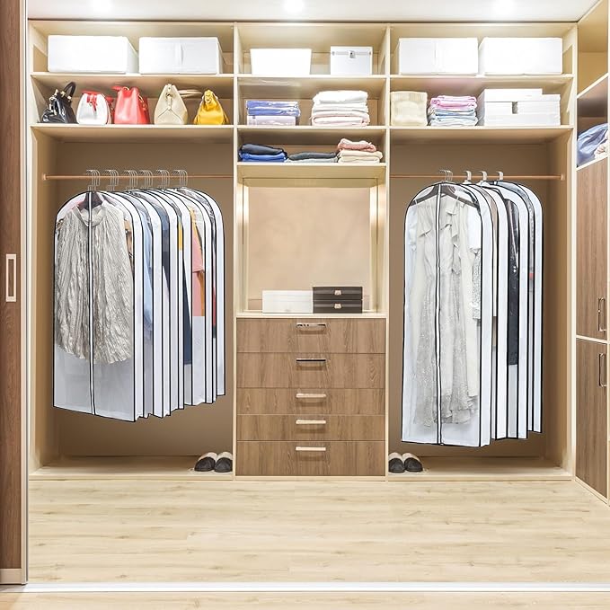Mskitchen Clear Garment Storage with 4" Gusseted Hanging Covers - Durable, Transparent Protectors for Long Coats, Gowns, Dresses - 24"x 60"x 4" / 6 Pack