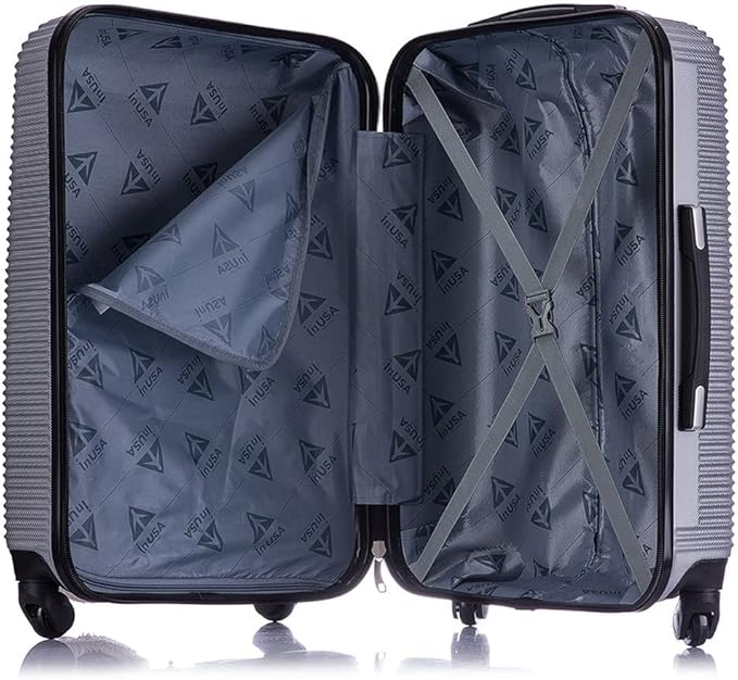InUSA ROYAL Hardside Luggage with Ergonomic Handles | Spacious Travel Suitcase with Four Spinner Wheels and Studs | 20 Inch Hardside Carry-On Spinner Luggage | Silver