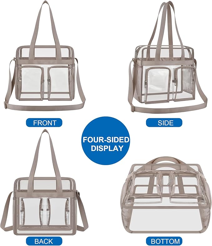 XCU Clear Bag for Stadium Events 12x6x12 Large Clear Tote Bag Transparent Lunch Bag Adjustable Straps for Concert Sports Work