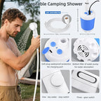 Portable Shower for Camping, Rechargeable Portable Camping Shower Pump with USB-C, Camp Shower with 3 Spray Modes, Outdoor Shower Kit for Camping, RV, Travel, Pet Bath, Watering Plants (+ Mesh Bag)