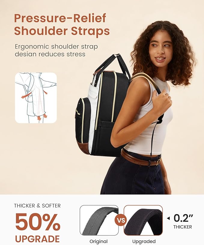 LOVEVOOK Laptop Backpack Women with Giant Tumbler Holder,18 inch Waterproof Work Travel Backpack Computer Laptop Bag,Cute College Nurse Teacher Backpack Purse,Gifts for Women & Men,Beige-Black-Brown