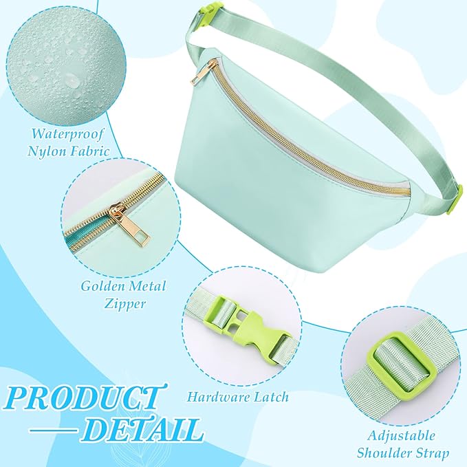 Amylove 9 Pieces Fanny Packs Nylon Waist Bag Zipper Travel Running Bag with Adjustable Strap for Women Men(Nylon,Bright Colors)