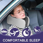 napfun Neck Pillow for Travel with Travel Pouch, Sleep Mask & Earplugs, Memory Foam Airplane Pillow for Headrest Sleep with Eyeshades, Plane Essentials with Eye Blindfold, Light Gray Striped Kit