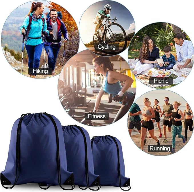 PLULON 15 Pcs Navy Blue Drawstring Bags Drawstring Backpack Bulk, String Backpack Cinch Sack Sport Gym Bags for Yoga Traveling Outdoor Sports