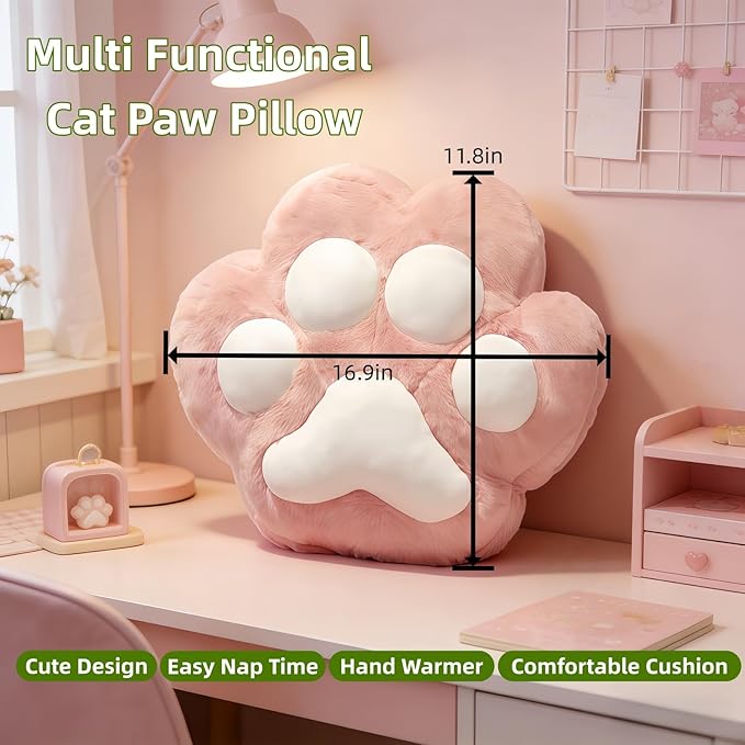 RYOLOY Cat Paw Warm Hand Pillow,with 67 * 39Inch Travel Blanket,3 in 1 Travel Pillow and Blanket Set,for Car Office Camping Essentials(Pink).