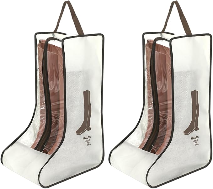 2 Pack Beige Boot Storage Bag, Portable Dust Proof Boot Bags for Cowboy Boots, Shoe Cover Protector Bag for Boots Storage and Organizer Packing, Tall Boot Storage Carry Bag for Travel Daily Use