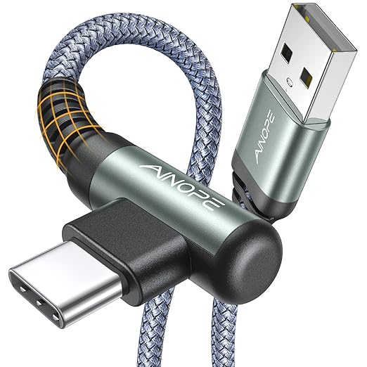 AINOPE Type C Cable [3-Pack, 6.6FT] Right Angle, 3.1A USB Type C Cable Fast Charging, Nylon Braided Type C Charging Cable Fast Charger Compatible with Samsung Galaxy S10 S9 S8 S20 Plus, Note 10 9 8