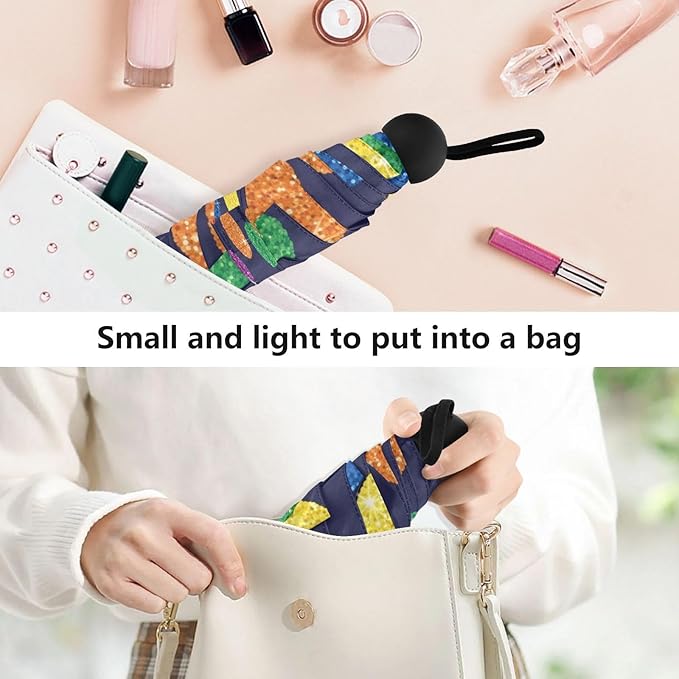 Cowboy Boots Pattern Umbrellas for Rain Windproof Small Folding Compact Mini Travel Umbrella for Purse Lightweight Portable Pocket for Women