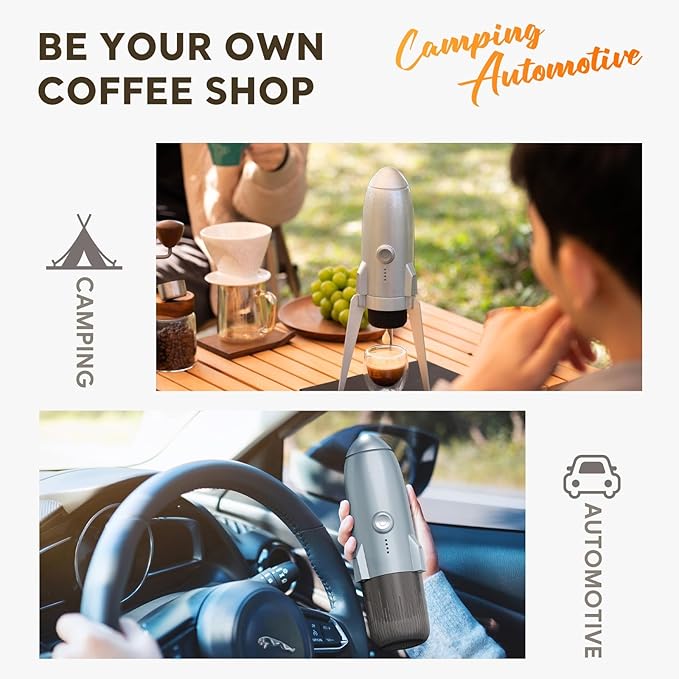 Portable Electric Espresso Machine Travel Coffee Maker for Camping 3 in 1 Self-Heating for Ground Coffee & DG NS Capsule Pods For Travel Camping and Hiking (Bright White)