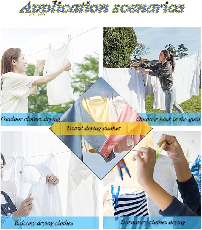 Clothesline Clothes Drying Rope Portable Travel Clothesline Adjustable for Indoor Outdoor Laundry Clothesline, Perfect Windproof Clothes Line, Hanger for Camping Travel & Home Use(White)