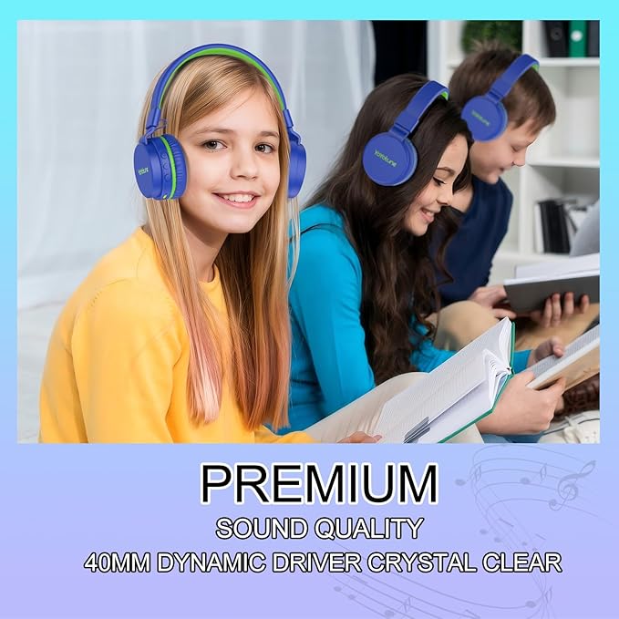 Kids Bluetooth Headphones,Lightweight Kids Headphones Wireless,85/94dB Safe Volume,40H Playtime,Fast Charging,Bluetooth 5.3,Over Ear,Toddler Headphone Built-in Mic for School/Tablet/Travel (Blue)