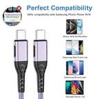 Durcord USB C to USB C Cable, 2Pack 100W 6ft USB C Charger Cable Fast Charging for Android/Phone/Pad, Type C to Type C Charger Braided USB Cable Compatible with Phone 16/15 Pro Plus Max Purple