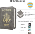WALNEW Passport Holder for Travel, RFID Passport Cover Wallet for Women Men, PU Leather Passport Book Card Holder Case with Pen, Travelling Essentials for Flying