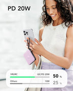 VRURC Portable Charger with Built-in Cable, 10000mAh 22.5W Fast Charging USB C Battery Pack, Cell Phone Power Bank for iPhone 17 16 15 Series Android Tablet (Purple)