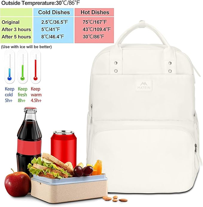 MATEIN Womens Backpack with Lunch Box, 17 Inch Laptop Backpack with Cooler Compartment for Lunch Containers, Large Computer Backpack for Travel Work College Daily, Beige