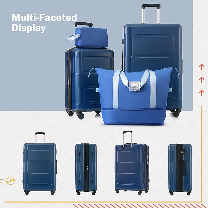 Luggage Sets, 2 Piece Carry on Luggage Set with Travel Bag, 2 Piece Expandable Spinner Hardshell Suitcase with TSA Lock, Back to School Suitcase, Women Men (Blue, (20/24) inch+2 bags)