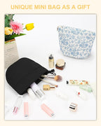 Relavel Mini Makeup Bag, Smaller Cosmetic Pouch for Women, Portable Traveling Car Bag for Essentials with Compartments, Cute Toiletry Bag Organizer, Black