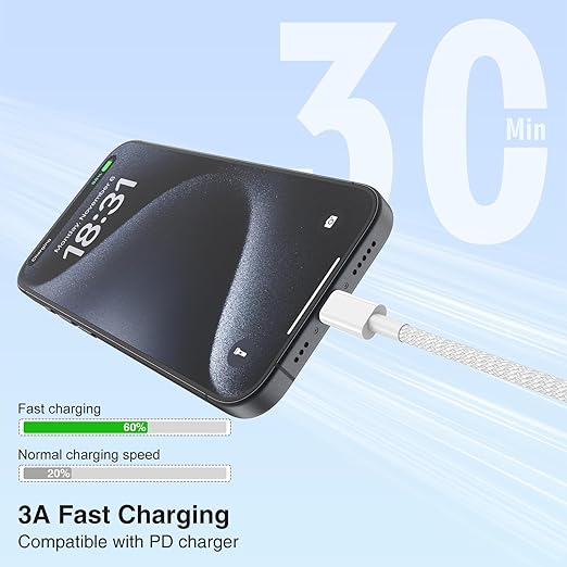 LOFPYE 2-Pack Grey 10FT 60W USB C to USB C Cable, Type C Fast Charging Cable for iPhone Air 17 16e 16 15 Pro Plus Pro Max，for Galaxy S25/S24, for iPad Pro/Air/mini, for MacBook Pro/Air and More