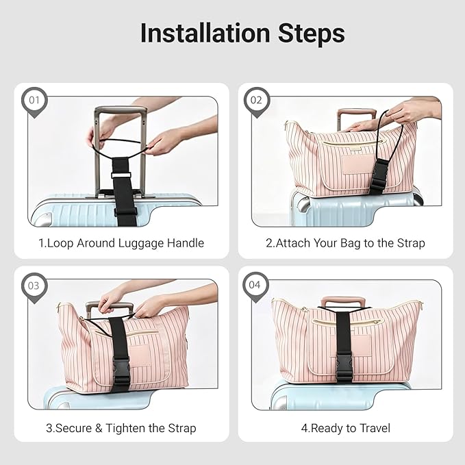 3 PCS Luggage Straps, for Suitcases TSA Approved Adjustable Luggage Connector Straps，with Elastic Thick Rope for Connecting Suitcases and Bags Stably with Strap Buckle and Bottle Buckle Clip, Black