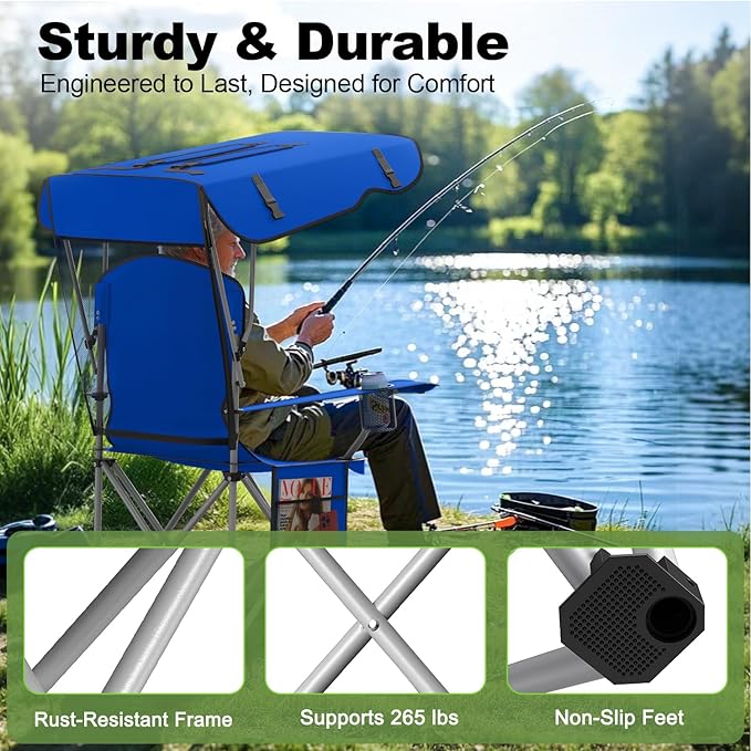 VTOY Portable Camping Chair with Canopy - Folding Chair with Canopy, Durable 600D Oxford Canopy Chair for Camping, Beach, Picnics, Fishing & Sports