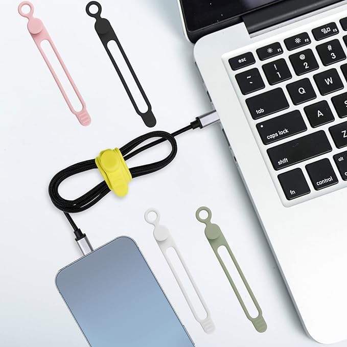 100Pcs Silicone Cable Ties Cord Organizer for Bundling Earphone, Phone Charger, Computer Cords, Reusable Cable Ties Wire Organizer in Home,Office,Kitchen,School (5 Colors)