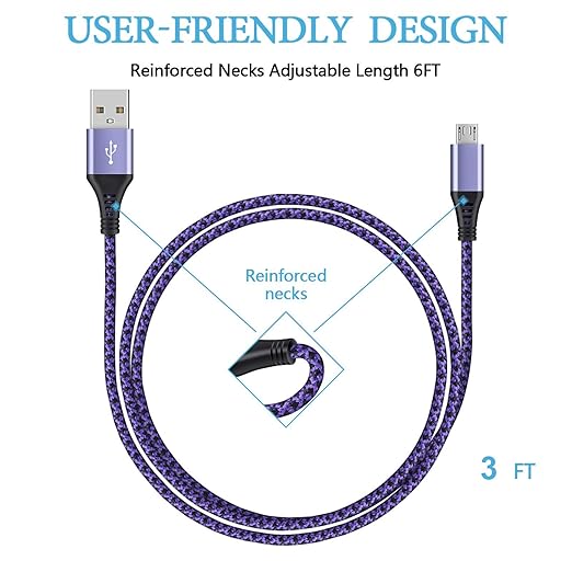 Micro USB Cable, [4Pack/3Ft] Android USB Male to Micro B Charger Cord, Fast Charging Speed Data Wire Nylon Colored Braided Powerline Cable for Samsung Galaxy S7 S6 J7 J3 J8 A01 Kindle Fire Droid