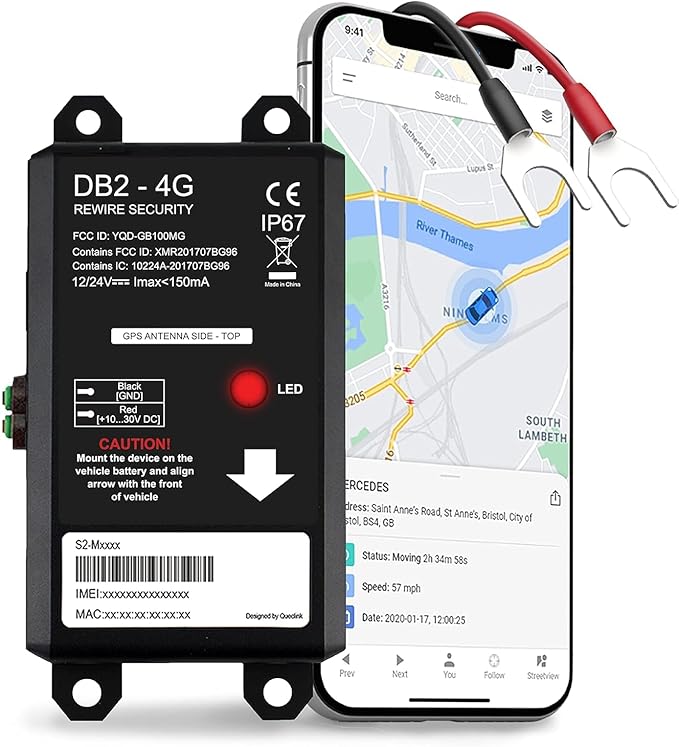 REWIRE SECURITY DB2-4G GPS Tracker for Vehicles – Real-Time Vehicle Tracking Device for Car, Van, Motorhome | Easy Battery Install | Live App Tracking | 4G Fleet Tracking | Low Cost Plan | Free Trial