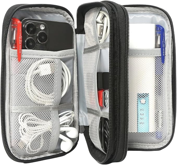 CAAORDKSO Electronics Organizer Travel Case, Charger Cord Organizer Case Tech Pouch Bag, Travel Essentials for Men Women Accessories, Cable, Cord, Charger, Phone, Power Bank, Earphone (Black, Large)