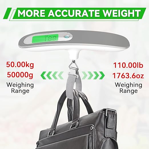 Digital Luggage Scale, 110lbs/50kg Portable Handheld Baggage Weight Checker with Backlit LCD Display, Travel Essentials Accessories for Suitcases, Postal & Fishing