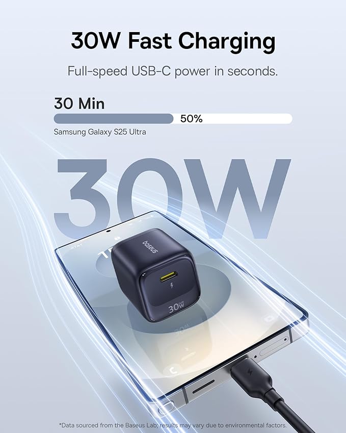 Baseus 30W USB C Charger Block, 2 Pack Fast Charger Type C with USB-C Cable for iPhone 17/16/15 Series, iPad, Galaxy S25 Ultra and More Series