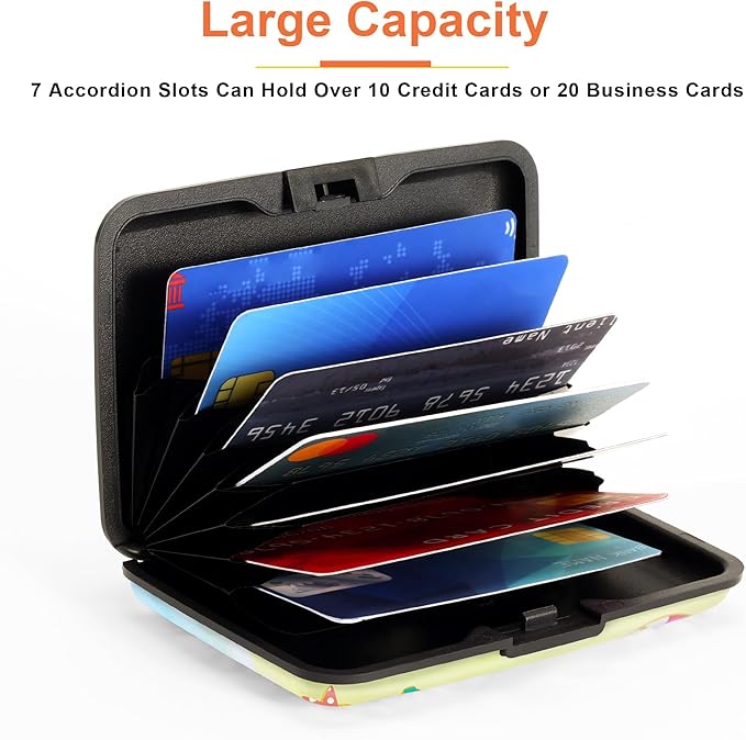 Mayski Credit Card Holder, RFID Blocking, Aluminum Alloy Hard Case, Small Mini Business Metal Wallet for Women Men, Beach Bliss
