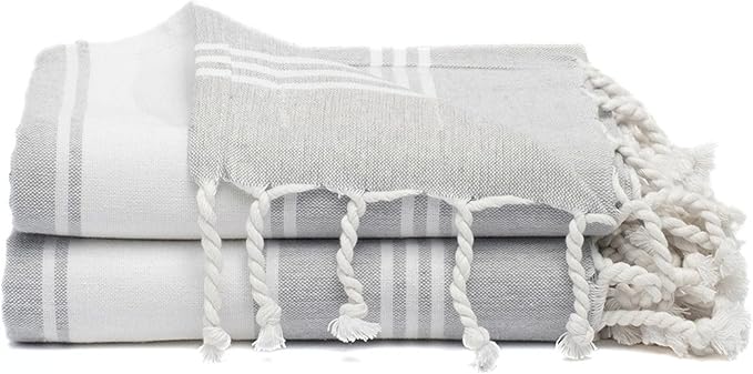 Cotton Turkish Beach Towel with Towels Oversized 36"x72" Pool Absorbent Extra Large Quick Dry Sand Travel Towel (Light Grey, 2 Pack)