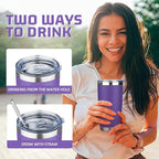 20 oz Tumbler with Lids and Straws, Stainless Steel Insulated Travel Coffee Mug, Double Wall Vacuum Insulated Tumblers, Powder Coated Coffee Tumbler for Cold & Hot Drinks (Purple)