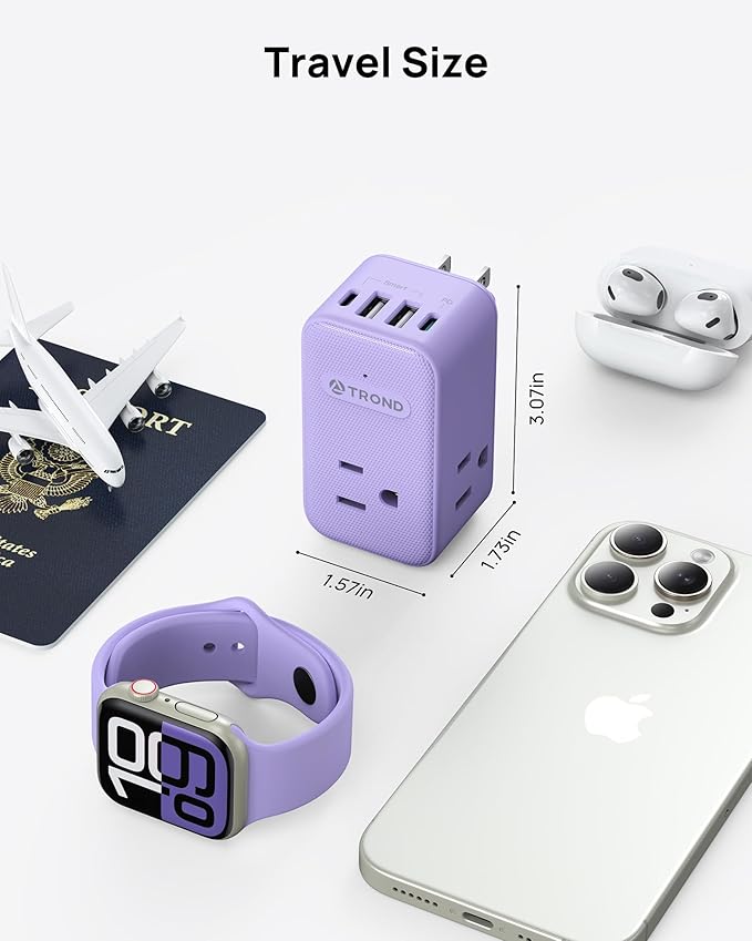 TROND Multi Plug Wall Outlet, 3 AC Outlet Extender with 360 Rotating Plug, Small Wall Adapter with PD 20W USB C, Cute and Durable for Purple Lovers, Goes with All Scenes Purple Vibe