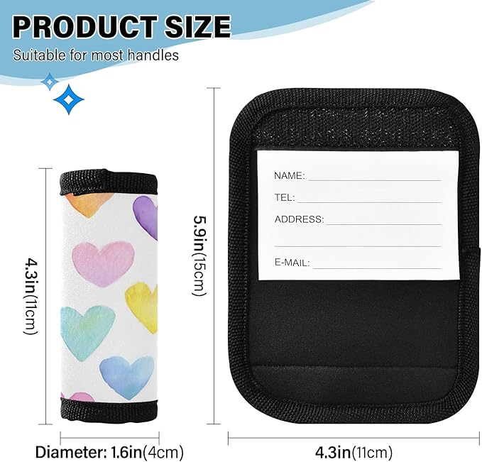 Hearts Pastel Rainbow Luggage Handle Wrap for Suitcase Luggage Tags Handle Covers Identifiers Soft Decorations Travel Accessories 2 Pack