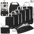 Gonex 10 Set Compression Packing Cubes, Expandable Storage Travel Bags for Suitcase, Luggage Organizers with Hanging Toiletry Bag Laundry Bag Shoe Bag Accessories Bag (Black)
