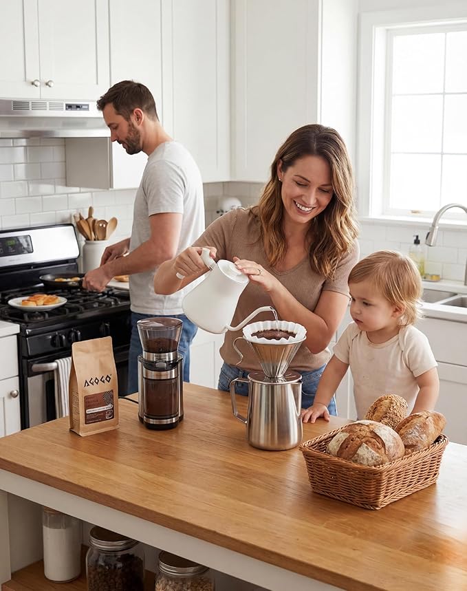 AGOGO Pour Over Coffee Maker Set - Unbreakable 304 Stainless Steel V60 Dripper & Server for Camping & Party, Includes 50 Paper Filters & Barista Towel - Silver - 30oz