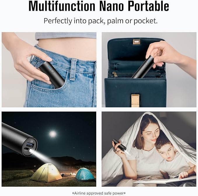 SIXTHGU S03 Portable Charger, 5000mAh Mini Power Bank, 2-Pack Pocket Size Fast Charging USB-C (in&Out), PowerNano, Compatible with iPhone Series, Android Phone and More