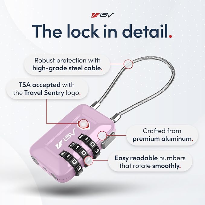 TSA Accepted Luggage Travel Lock, Set-Your-Own Combination Lock for School Gym Locker, Luggage Suitcase Baggage Locks, Filing Cabinets, Toolbox, Case (Purple, 1 Pack)