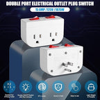 Grounded Outlet with Double ON Off Switch,VSEER 2 Port Electrical Outlet Plug Switch 15A 1875W / Wall Tap Adapter with Daul Red Indicator, ETL Listed (White 1-Pack)
