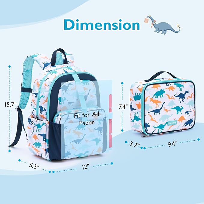 mommore Kids Backpack for Boys Girls 4-8 Kindergarten Elementary School Backpack with Lunch Box - 15” H Fit Folder