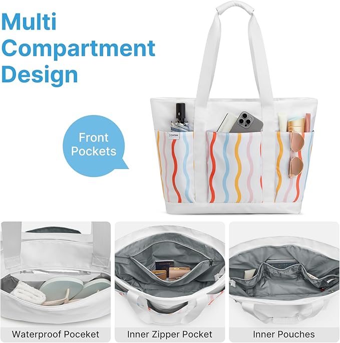 G4Free Beach Bag,Waterproof Beach Tote Pool Bags for Women,Compatible with Cup,Foldable for Weekender Travel