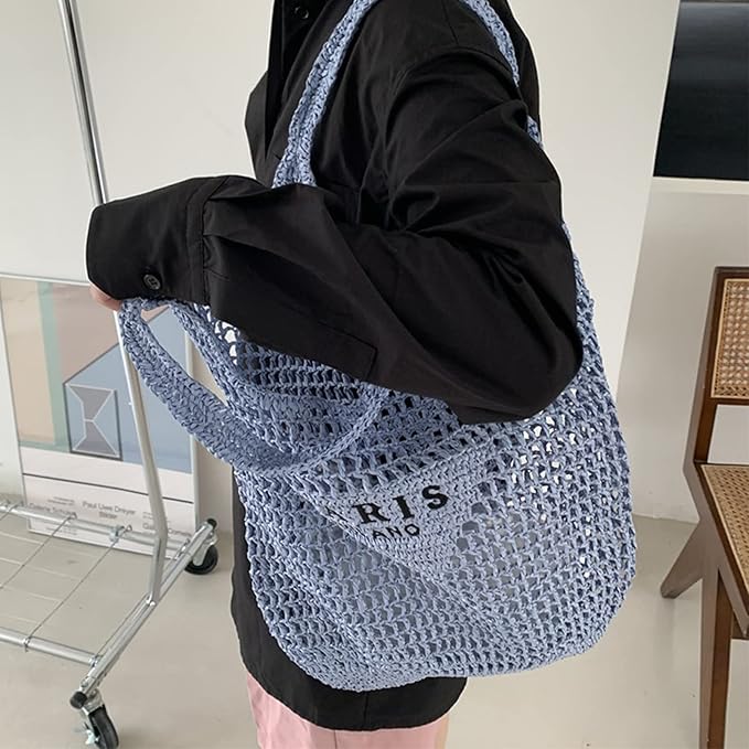 POOOPSSD New Woven Bag, Straw Mesh Tote Bag, Beach, Shoulder Bag, Hobo Women, Foldable Large Capacity, for Holiday.