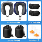 ExploreBliss Travel Pillow, 2 Pack Travel Pillows for Sleeping Airplane, Neck Pillow Airplane, Memory Foam Neck Pillow Set with Eye Mask, Earplugs and Storage Bag -Grey & Blue