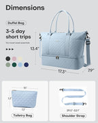 HOTOR Travel Duffel Bag - Weekender Bags for Women, Gym Tote Bags with Shoe Compartment, Carry On Overnight Bag with Toiletry Bag for Travel Essentials and Travel Accessories, Blue, 13.4"×17.3"×7.9"