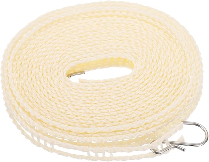 uxcell Portable Clothesline, 16.4ft Nylon Windproof Non-Slip Washing Line Rope for Courtyard Outdoor Travel Camping Laundry Drying, Beige
